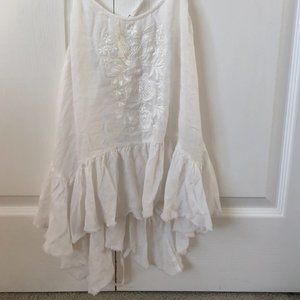Flowy White Tank Top Floral Embroidey